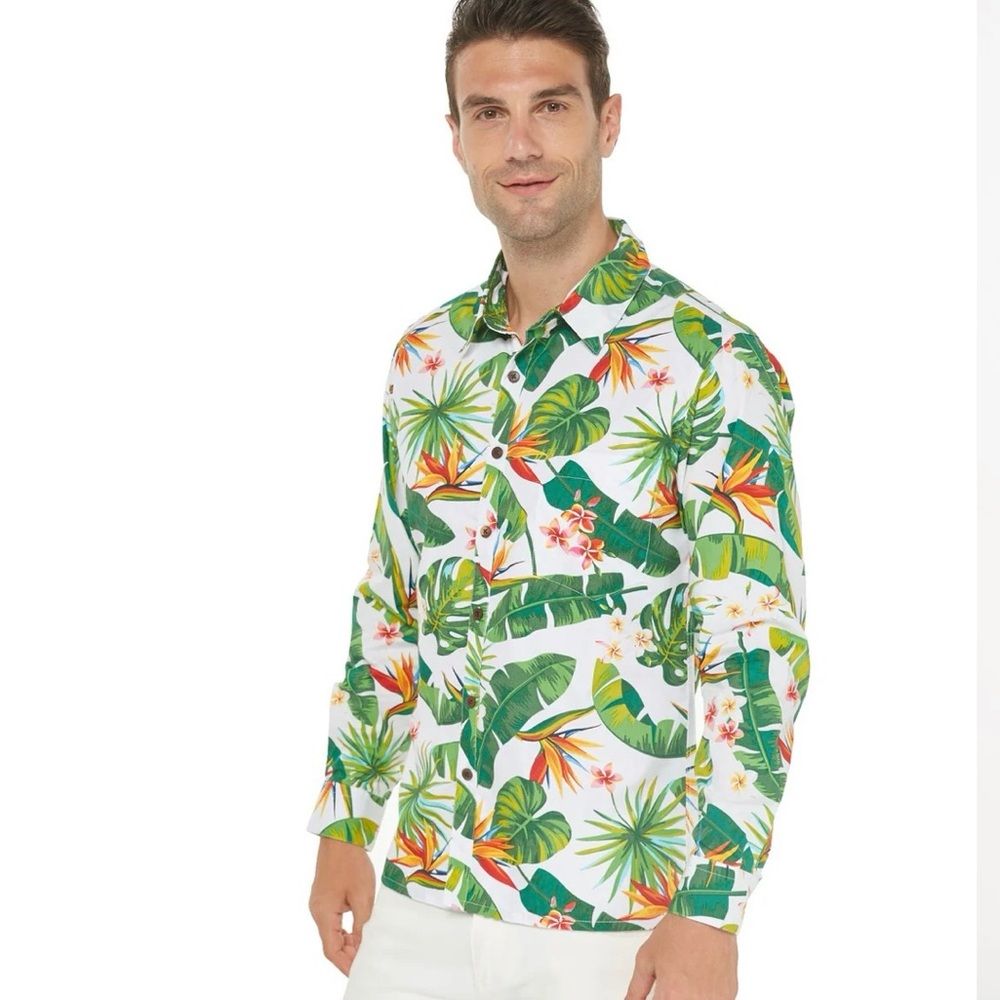 Tropical Print Button-Up Shirt